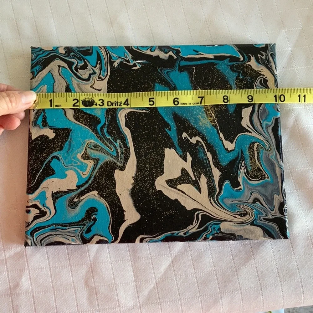abstract Art NEW black tan teal and glitter wall decor made by me pour painting